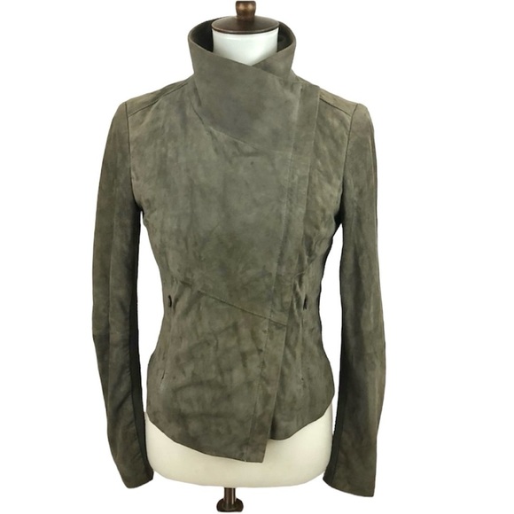 Michael Kors Olive Green Suede Leather Asymmetrical Zip Moto Jacket - Picture 1 of 14